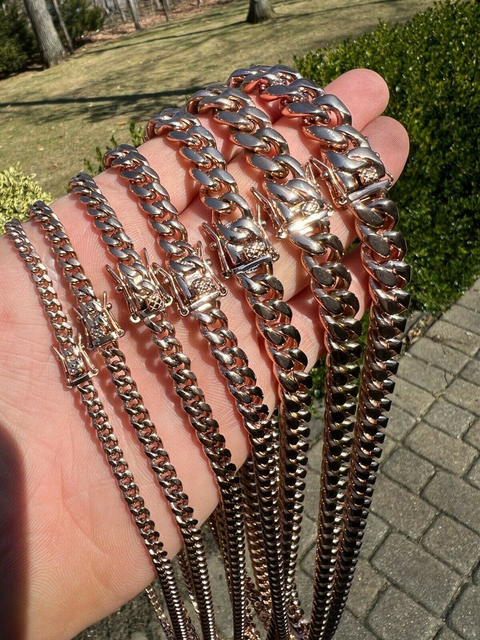 Miami Cuban Link Chain Necklace - 14k Rose Gold Plated Stainless Steel - 16"-36" - 4mm-18mm