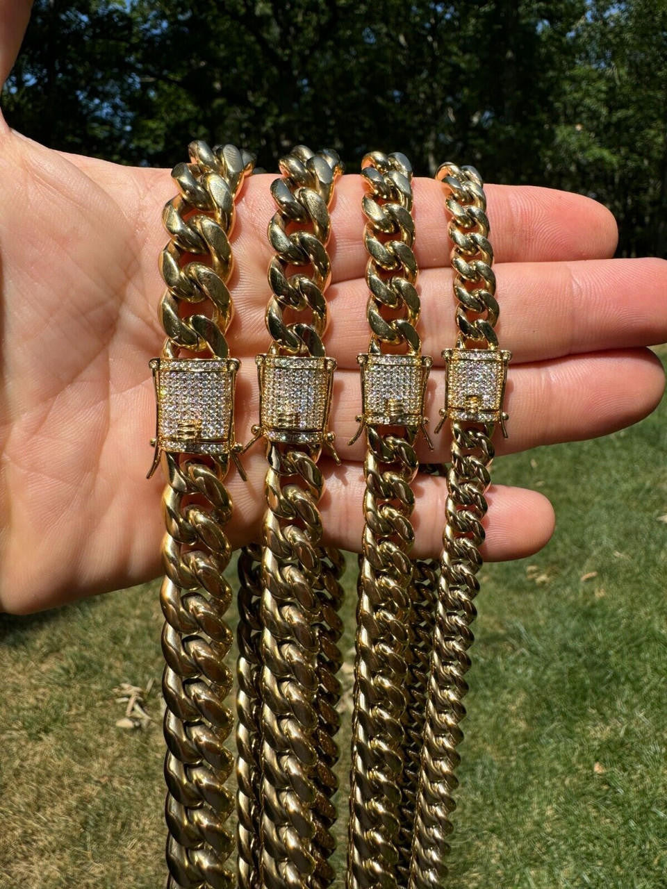 Miami Cuban Link Chain Necklace W. CZ Clasp - 14k Gold Plated Stainless Steel - 16"-30" - 8mm-14mm