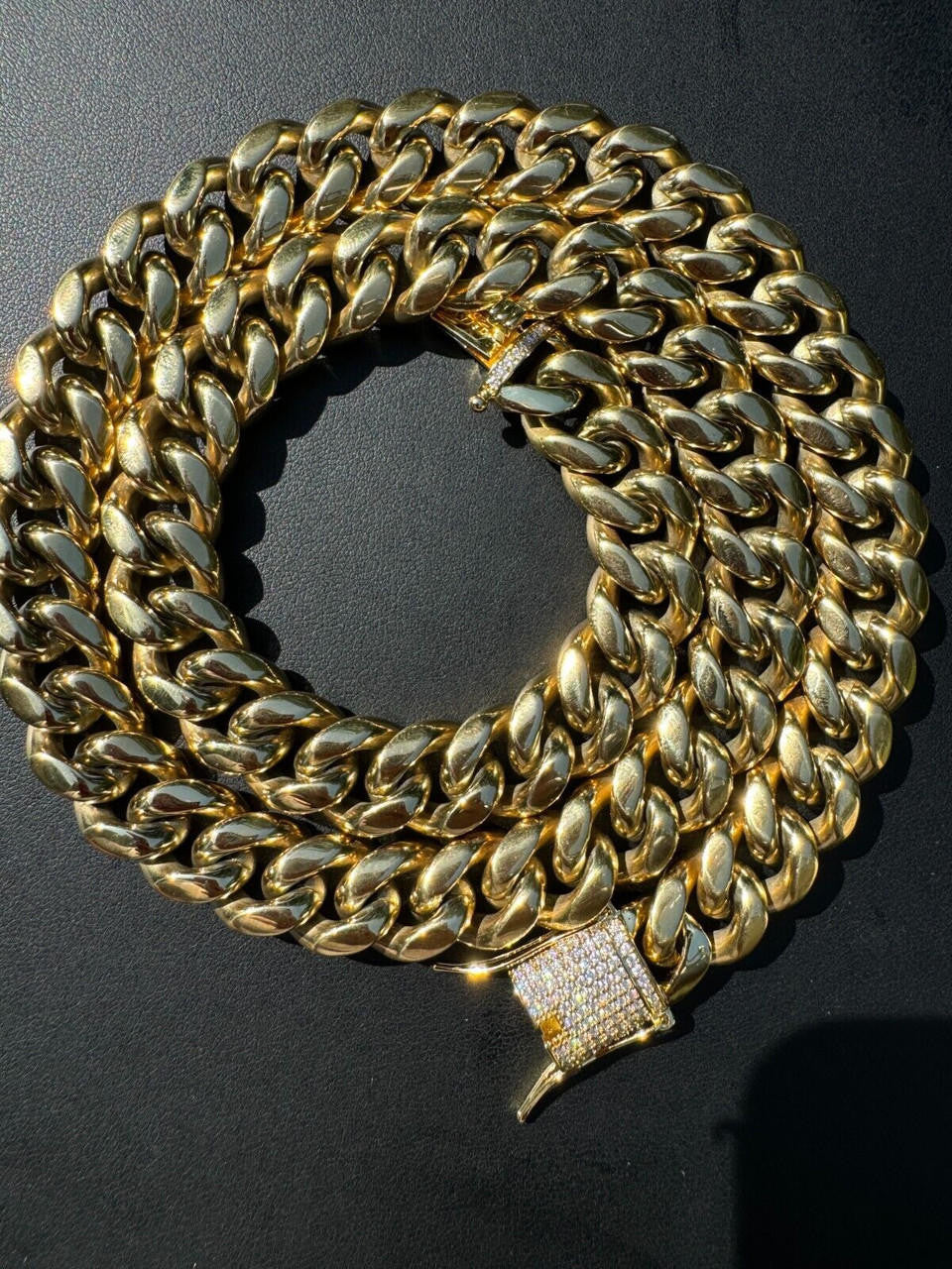 Miami Cuban Link Chain Necklace W. CZ Clasp - 14k Gold Plated Stainless Steel - 16"-30" - 8mm-14mm