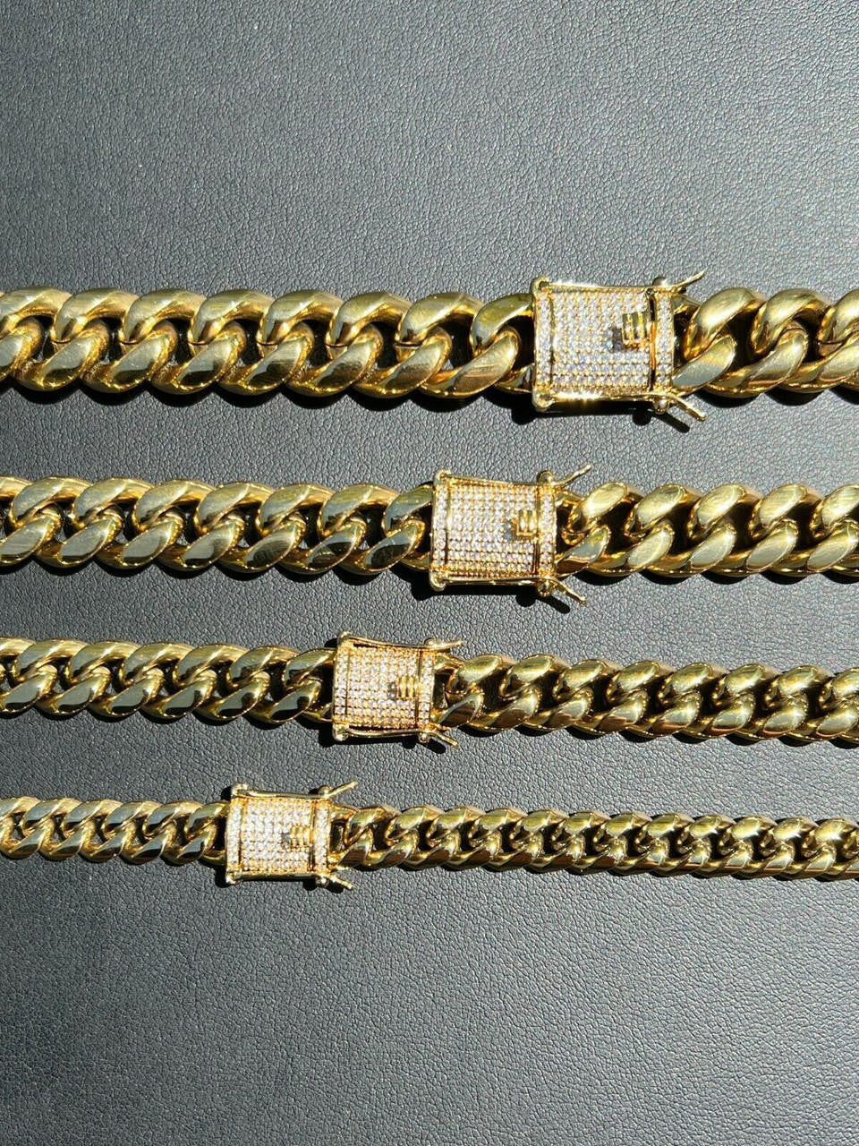 Miami Cuban Link Chain Necklace W. CZ Clasp - 14k Gold Plated Stainless Steel - 16"-30" - 8mm-14mm