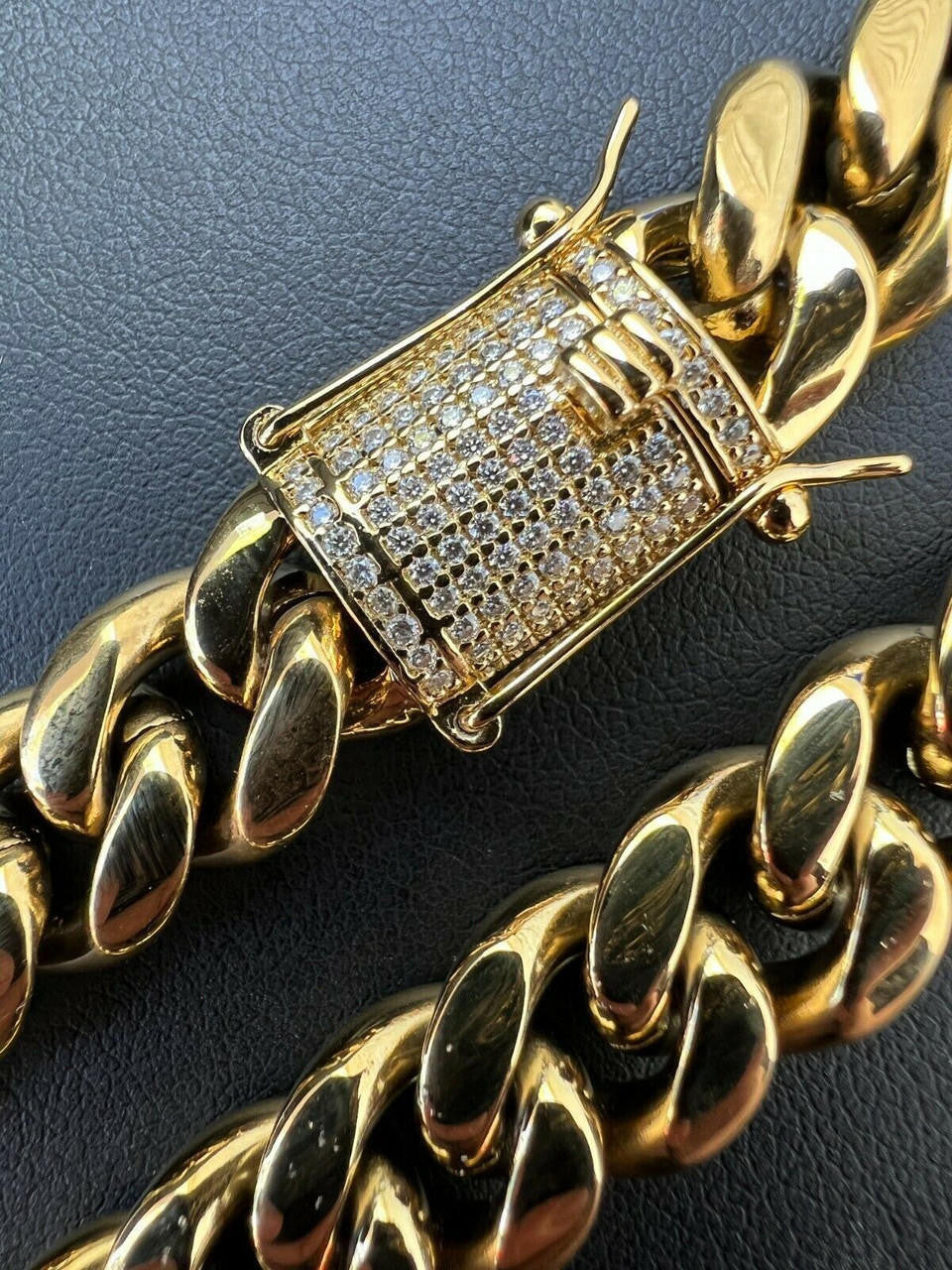 Miami Cuban Link Chain Necklace W. CZ Clasp - 14k Gold Plated Stainless Steel - 16"-30" - 8mm-14mm