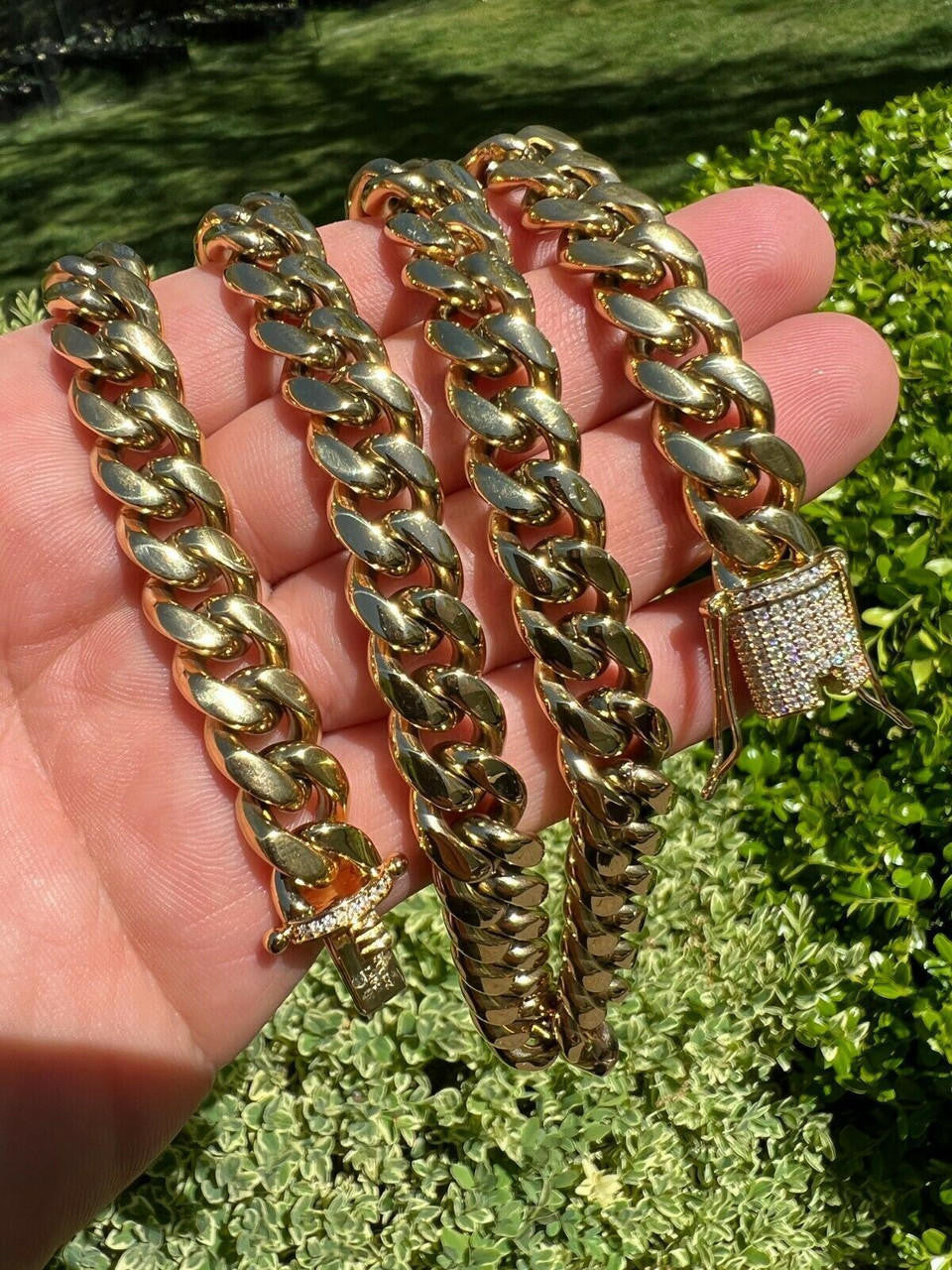 Miami Cuban Link Chain Necklace W. CZ Clasp - 14k Gold Plated Stainless Steel - 16"-30" - 8mm-14mm