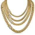 Miami Cuban Link Chain Necklace W. CZ Clasp - 14k Gold Plated Stainless Steel - 16"-30" - 8mm-14mm
