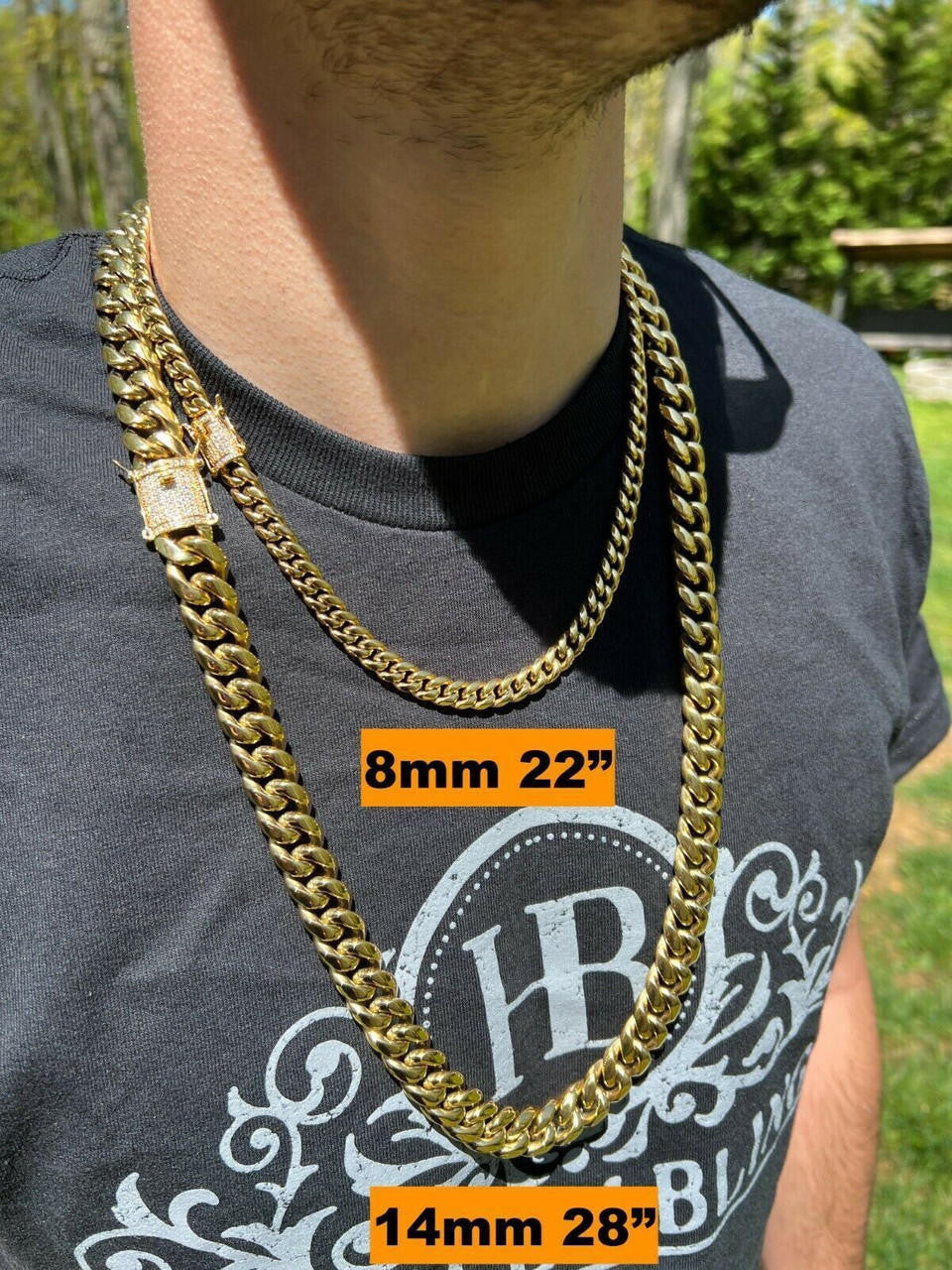 Miami Cuban Link Chain Necklace W. CZ Clasp - 14k Gold Plated Stainless Steel - 16"-30" - 8mm-14mm