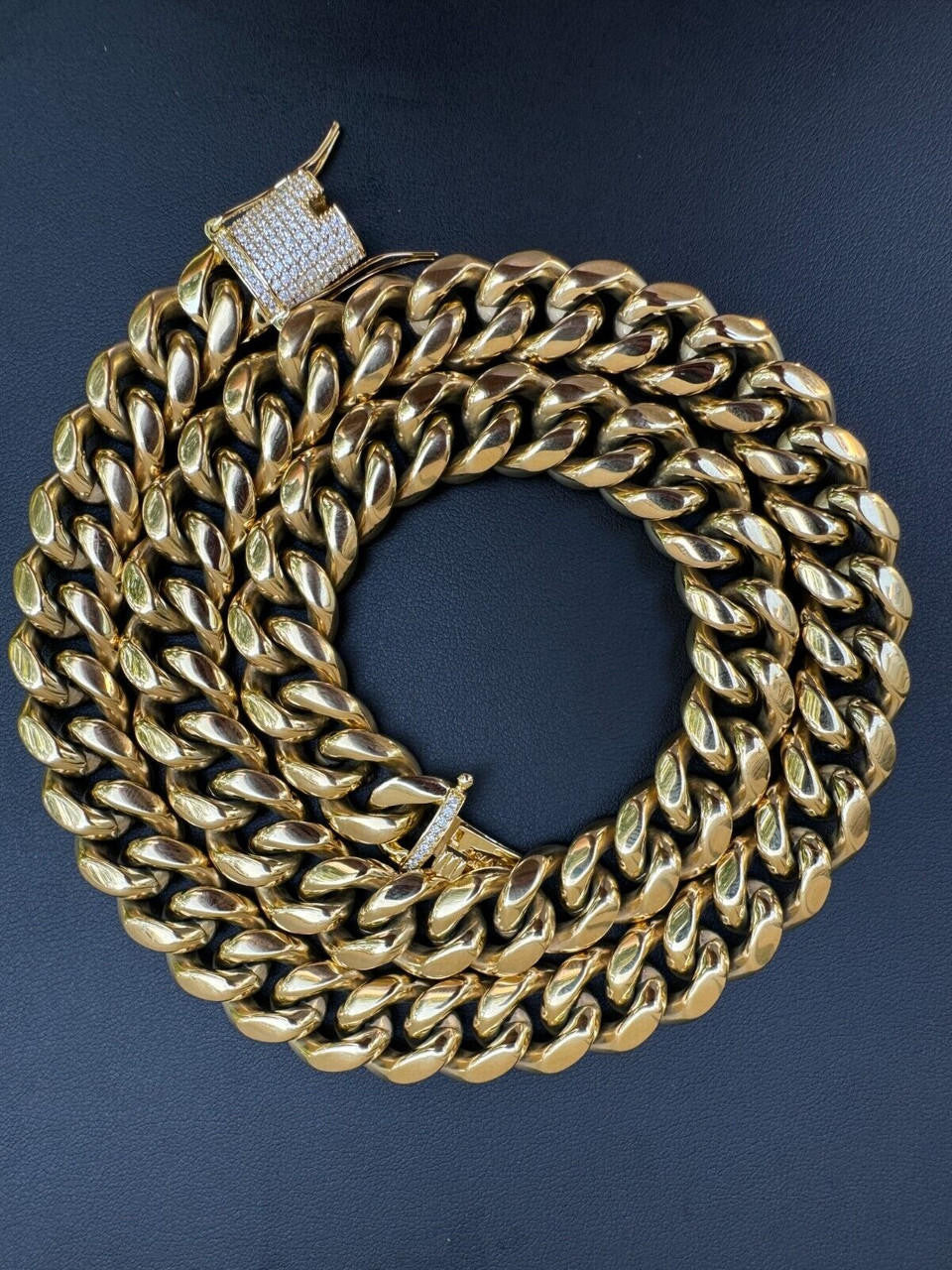 Miami Cuban Link Chain Necklace W. CZ Clasp - 14k Gold Plated Stainless Steel - 16"-30" - 8mm-14mm