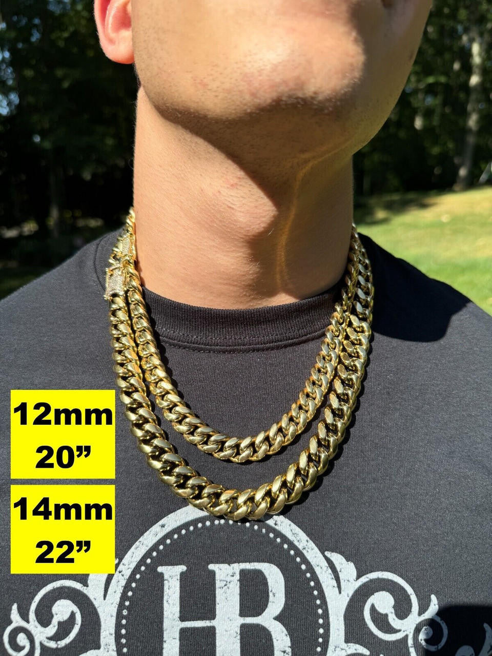 Miami Cuban Link Chain Necklace W. CZ Clasp - 14k Gold Plated Stainless Steel - 16"-30" - 8mm-14mm
