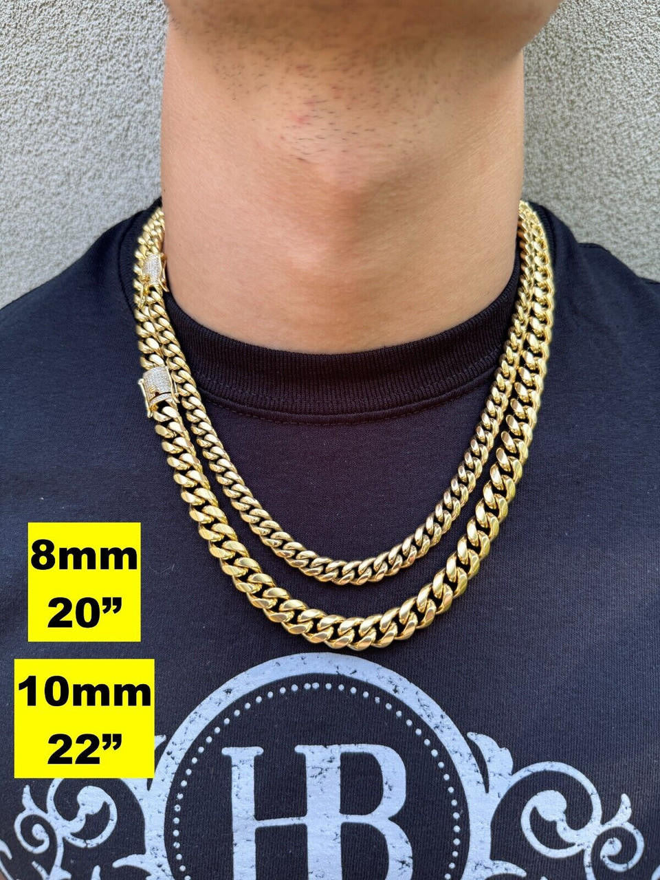 Miami Cuban Link Chain Necklace W. CZ Clasp - 14k Gold Plated Stainless Steel - 16"-30" - 8mm-14mm