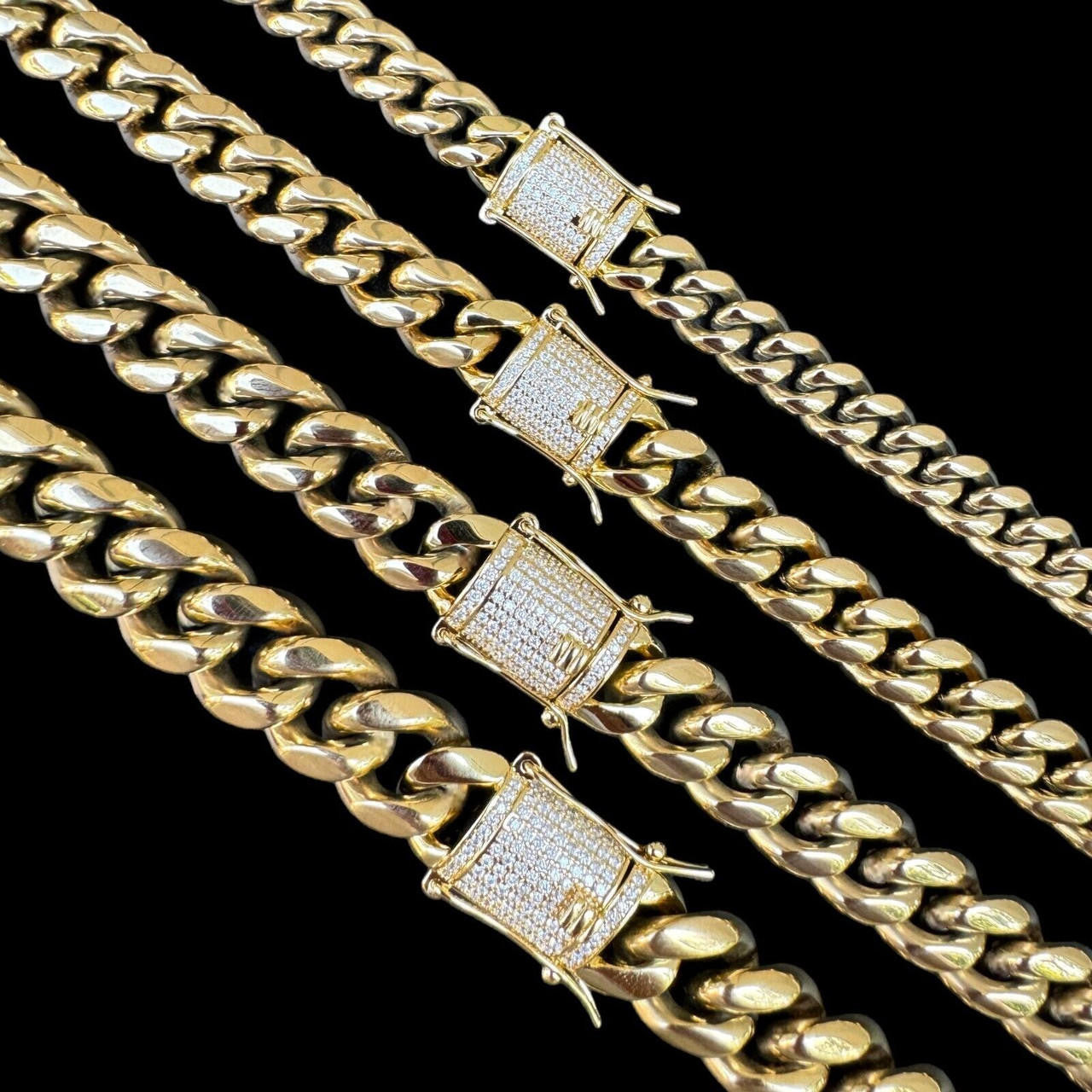 Miami Cuban Link Chain Necklace W. CZ Clasp - 14k Gold Plated Stainless Steel - 16"-30" - 8mm-14mm
