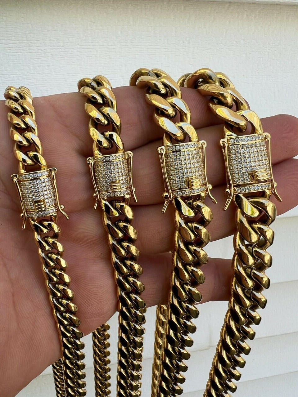 Miami Cuban Link Chain Necklace W. CZ Clasp - 14k Gold Plated Stainless Steel - 16"-30" - 8mm-14mm