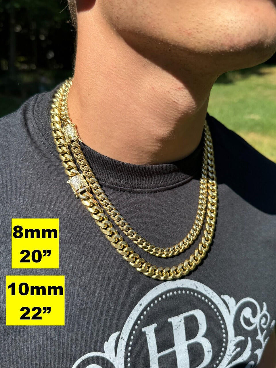 Miami Cuban Link Chain Necklace W. CZ Clasp - 14k Gold Plated Stainless Steel - 16"-30" - 8mm-14mm