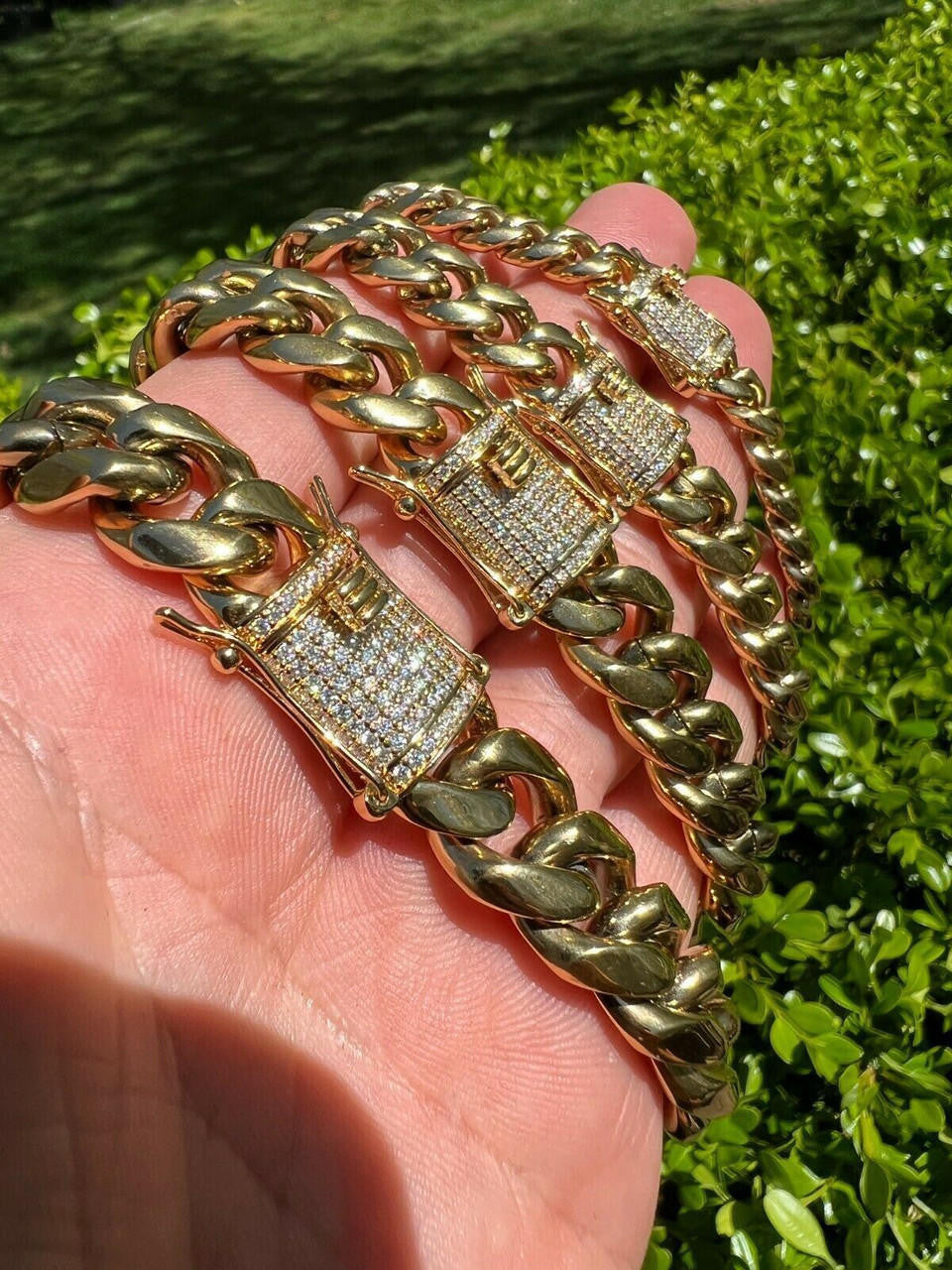 Miami Cuban Link Chain Necklace W. CZ Clasp - 14k Gold Plated Stainless Steel - 16"-30" - 8mm-14mm