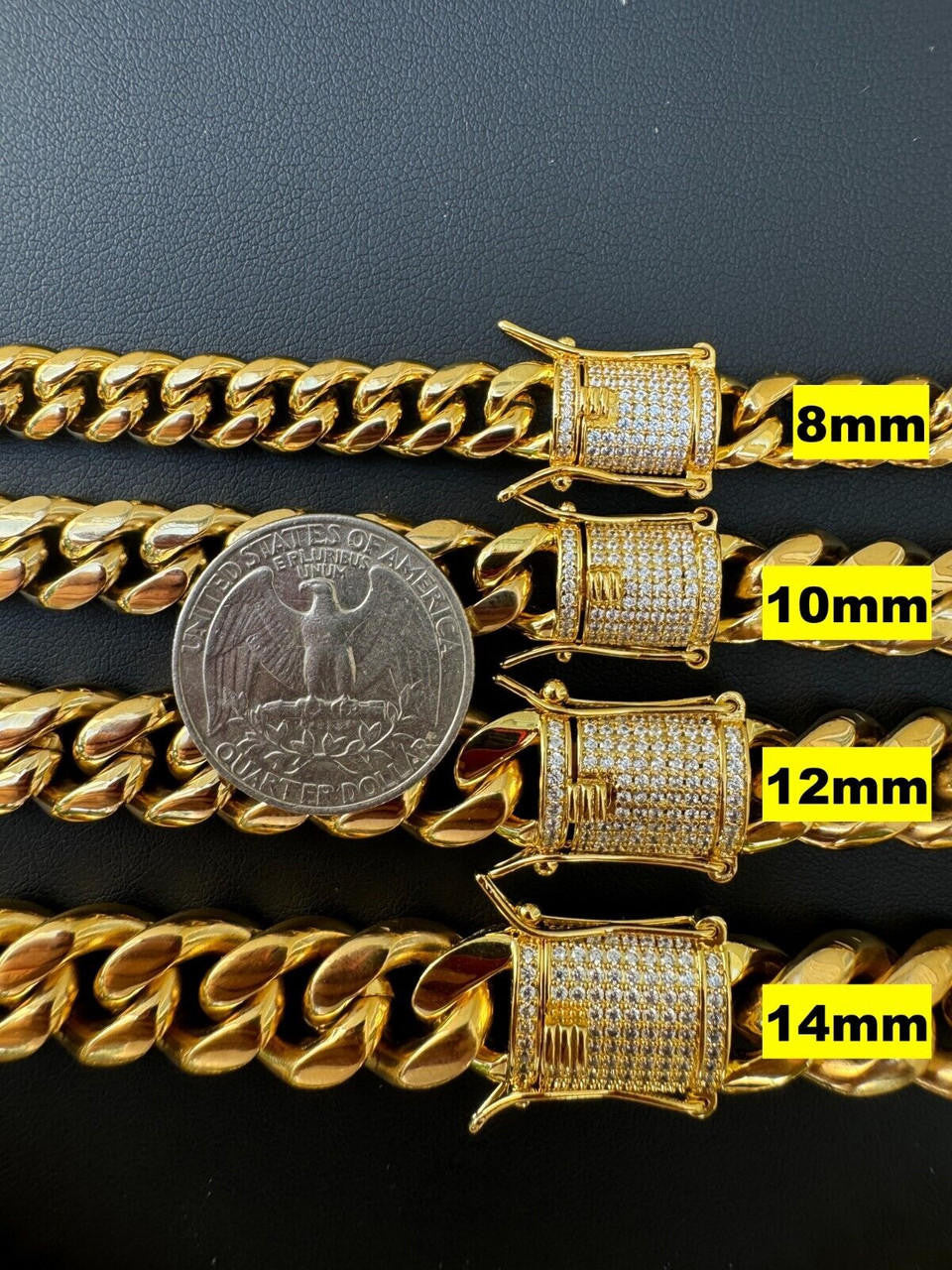 Miami Cuban Link Chain Necklace W. CZ Clasp - 18k Gold Plated Stainless Steel - 16"-30" - 8mm-14mm