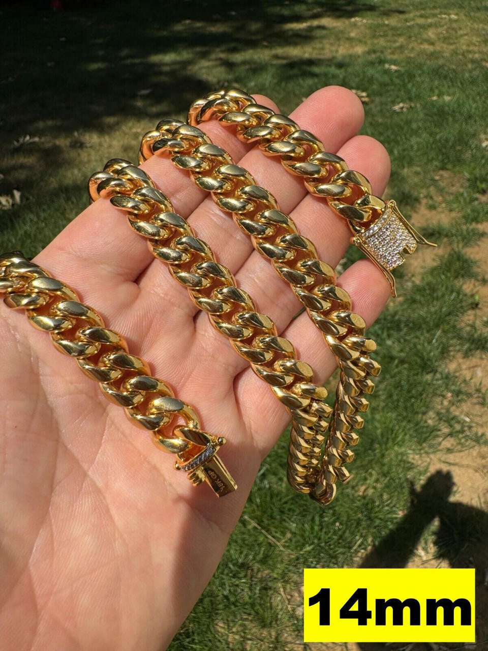 Miami Cuban Link Chain Necklace W. CZ Clasp - 18k Gold Plated Stainless Steel - 16"-30" - 8mm-14mm