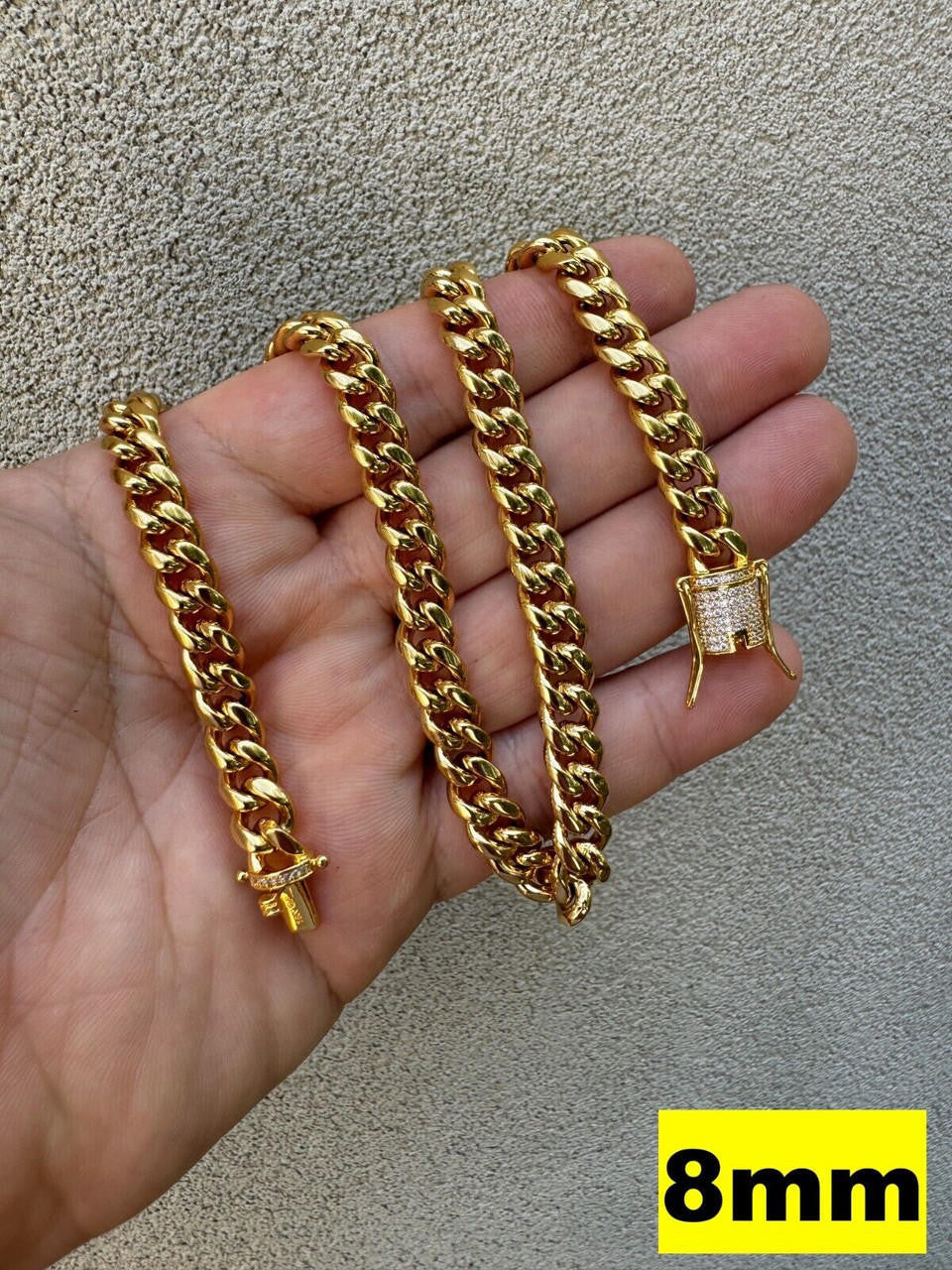 Miami Cuban Link Chain Necklace W. CZ Clasp - 18k Gold Plated Stainless Steel - 16"-30" - 8mm-14mm