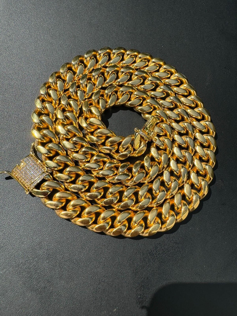 Miami Cuban Link Chain Necklace W. CZ Clasp - 18k Gold Plated Stainless Steel - 16"-30" - 8mm-14mm
