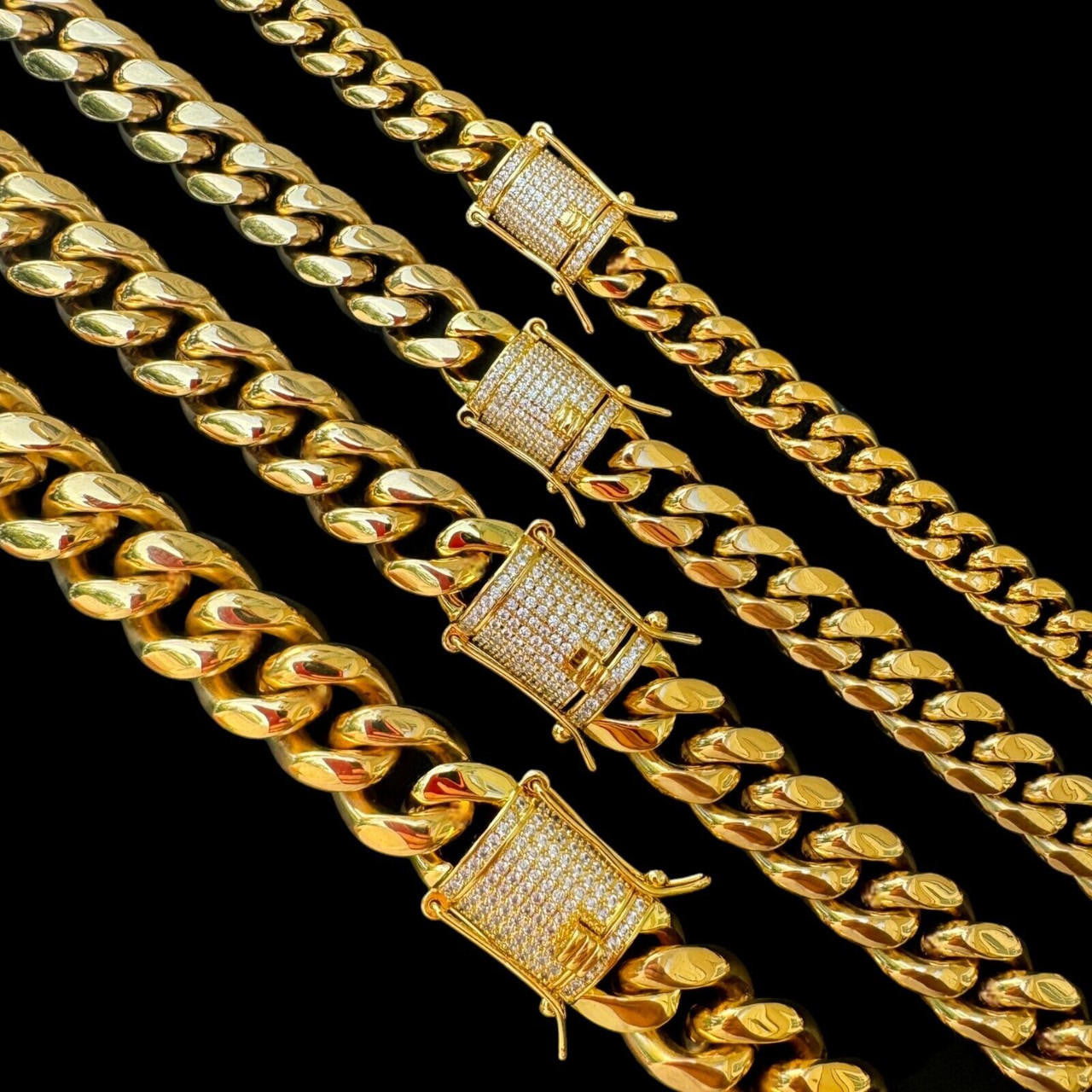 Miami Cuban Link Chain Necklace W. CZ Clasp - 18k Gold Plated Stainless Steel - 16"-30" - 8mm-14mm