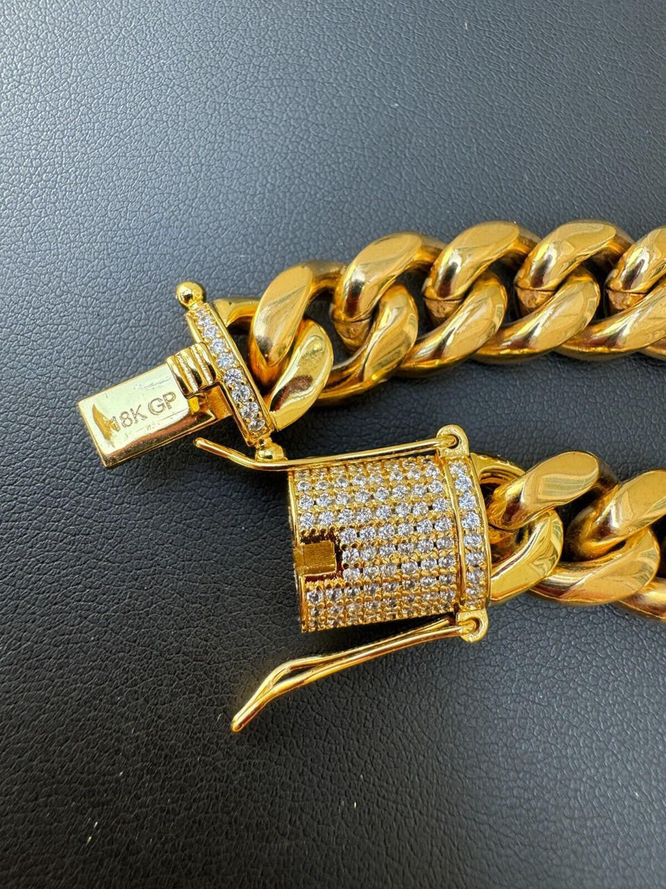 Miami Cuban Link Chain Necklace W. CZ Clasp - 18k Gold Plated Stainless Steel - 16"-30" - 8mm-14mm