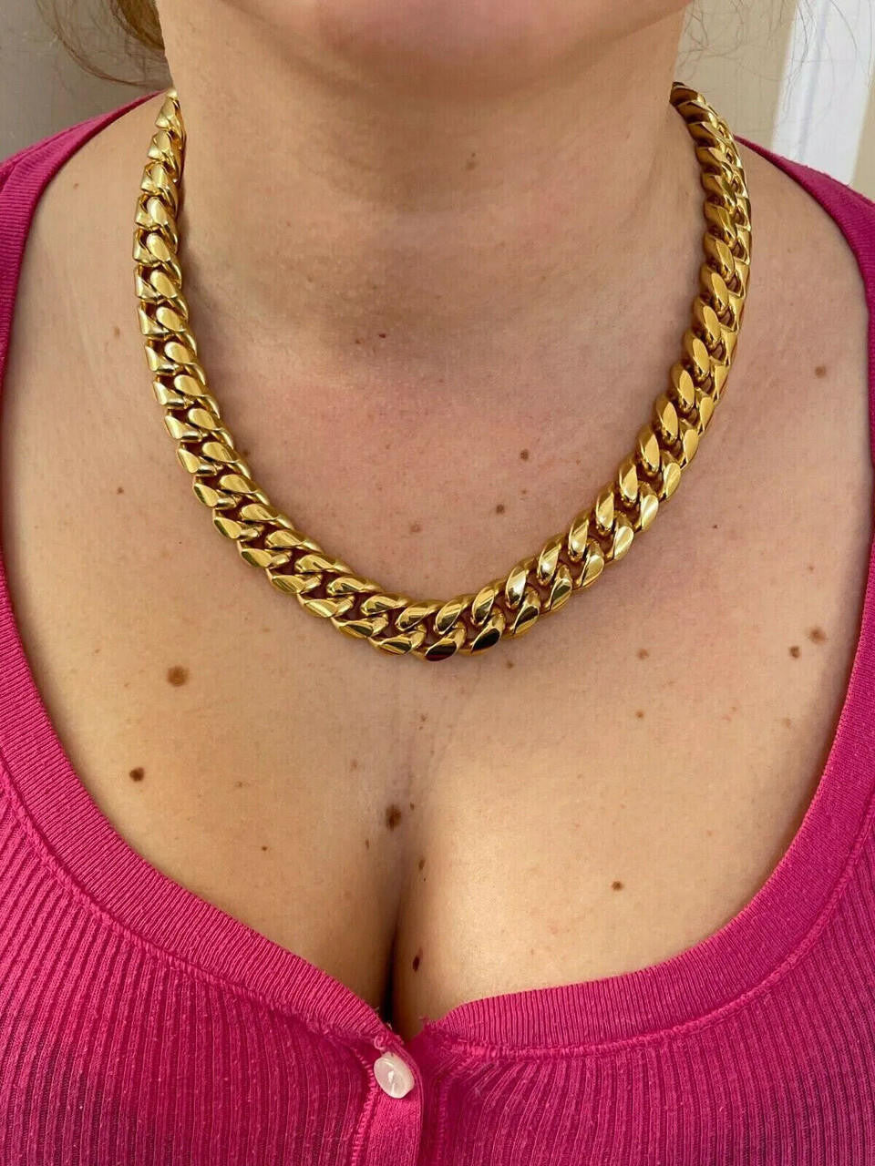 Miami Cuban Link Chain Necklace W. CZ Clasp - 18k Gold Plated Stainless Steel - 16"-30" - 8mm-14mm