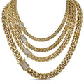 Miami Cuban Link Chain Necklace W. CZ Clasp - 18k Gold Plated Stainless Steel - 16"-30" - 8mm-14mm