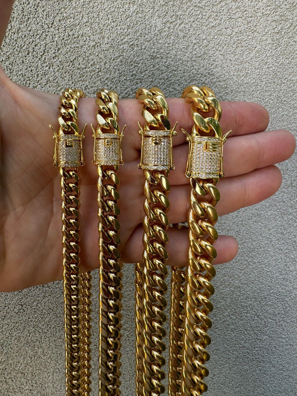 Miami Cuban Link Chain Necklace W. CZ Clasp - 18k Gold Plated Stainless Steel - 16"-30" - 8mm-14mm
