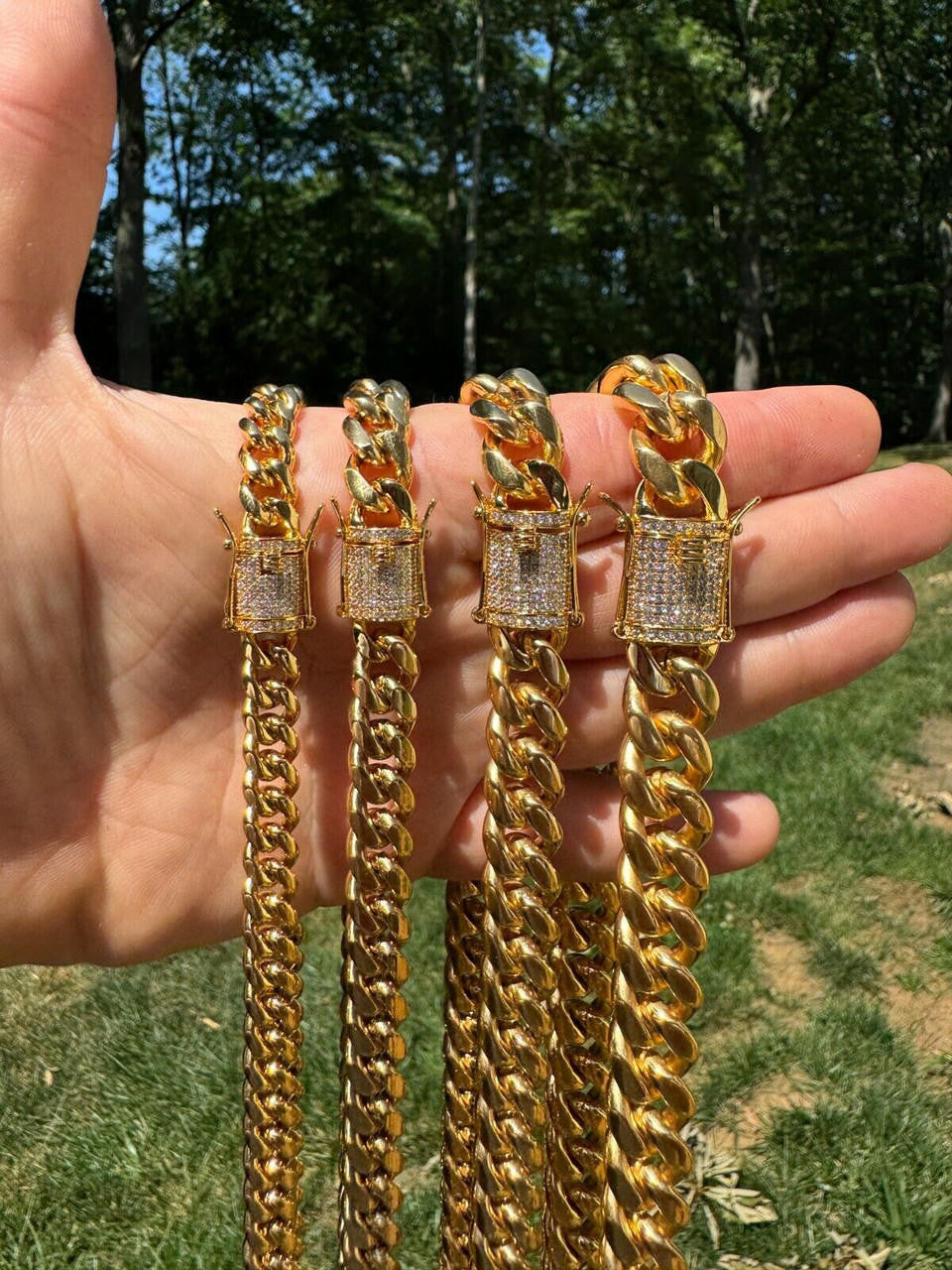 Miami Cuban Link Chain Necklace W. CZ Clasp - 18k Gold Plated Stainless Steel - 16"-30" - 8mm-14mm