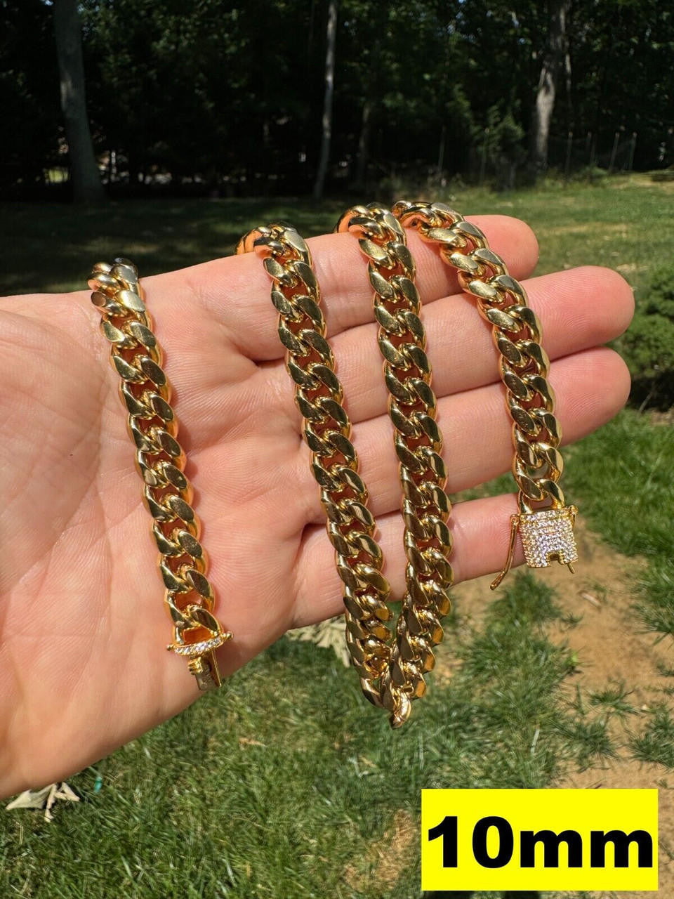 Miami Cuban Link Chain Necklace W. CZ Clasp - 18k Gold Plated Stainless Steel - 16"-30" - 8mm-14mm