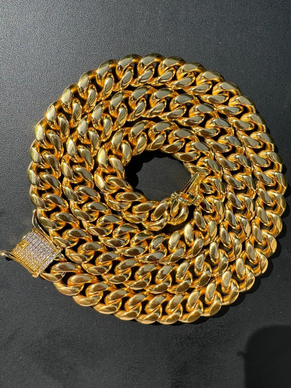 Miami Cuban Link Chain Necklace W. CZ Clasp - 18k Gold Plated Stainless Steel - 16"-30" - 8mm-14mm