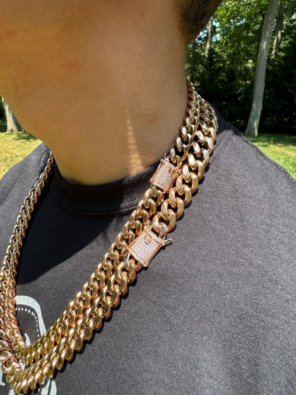 Miami Cuban Link Chain Necklace W. CZ Clasp - Rose Gold Plated Stainless Steel - 16"-30" - 8mm-14mm