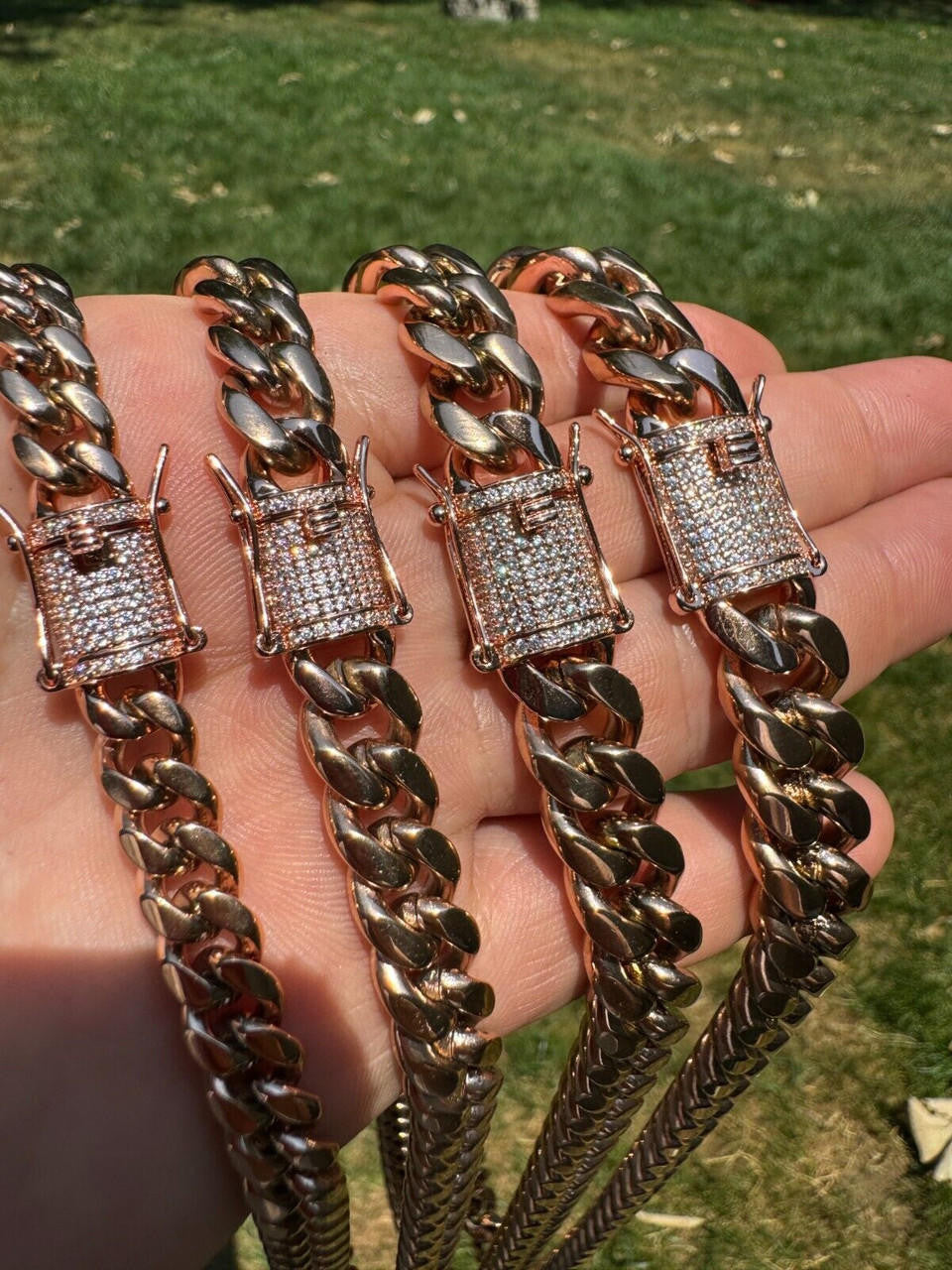 Miami Cuban Link Chain Necklace W. CZ Clasp - Rose Gold Plated Stainless Steel - 16"-30" - 8mm-14mm
