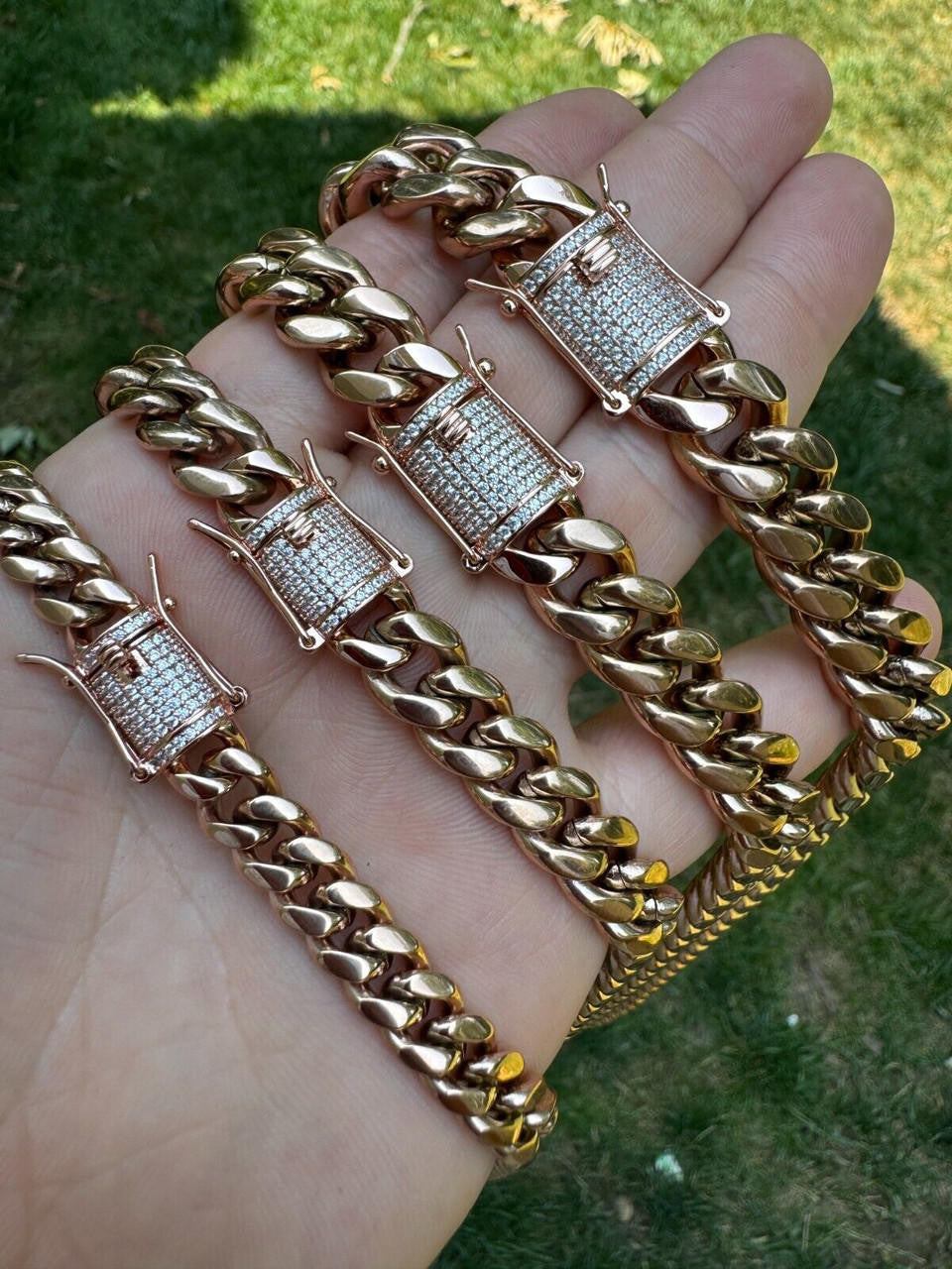 Miami Cuban Link Chain Necklace W. CZ Clasp - Rose Gold Plated Stainless Steel - 16"-30" - 8mm-14mm