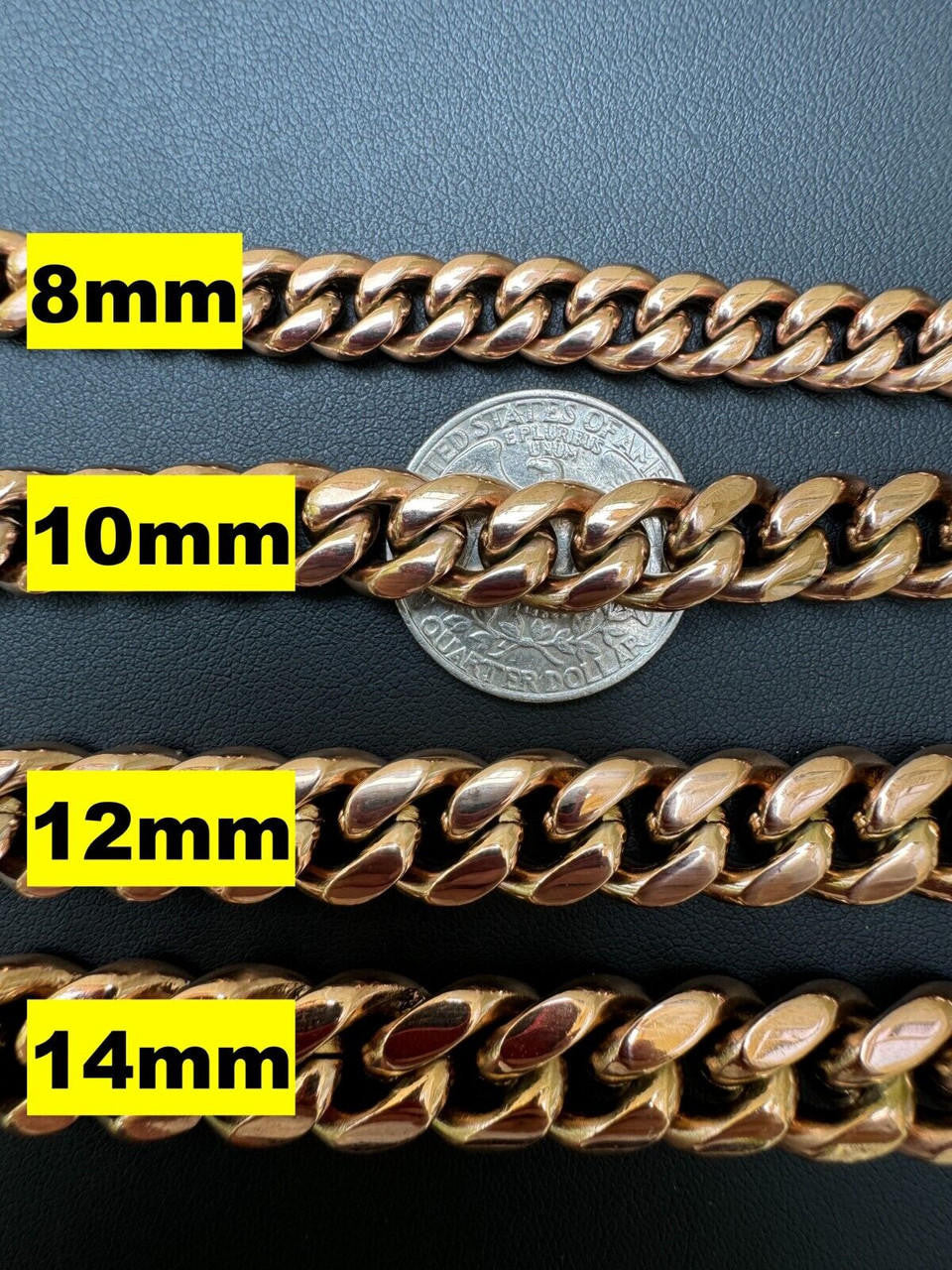 Miami Cuban Link Chain Necklace W. CZ Clasp - Rose Gold Plated Stainless Steel - 16"-30" - 8mm-14mm