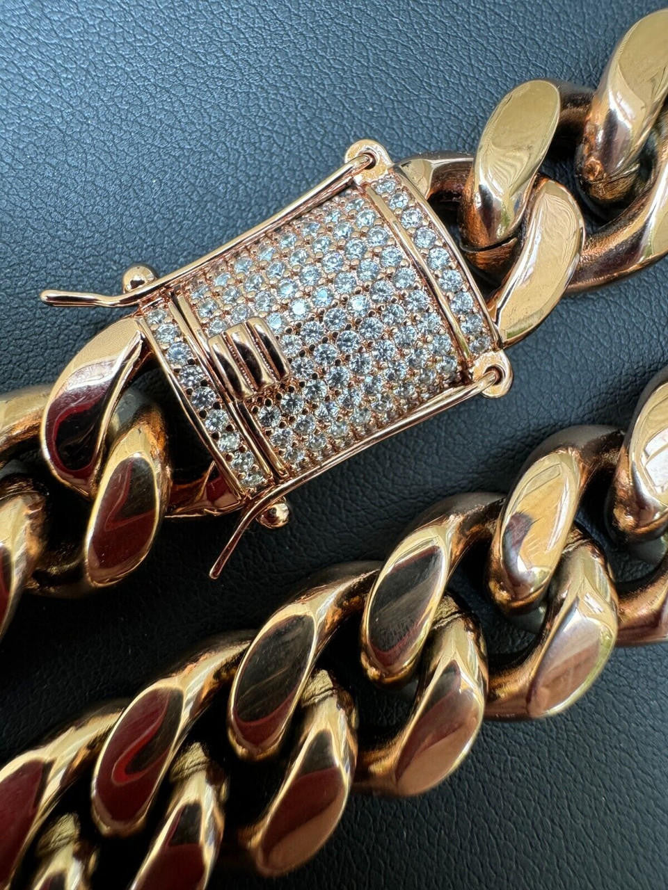 Miami Cuban Link Chain Necklace W. CZ Clasp - Rose Gold Plated Stainless Steel - 16"-30" - 8mm-14mm