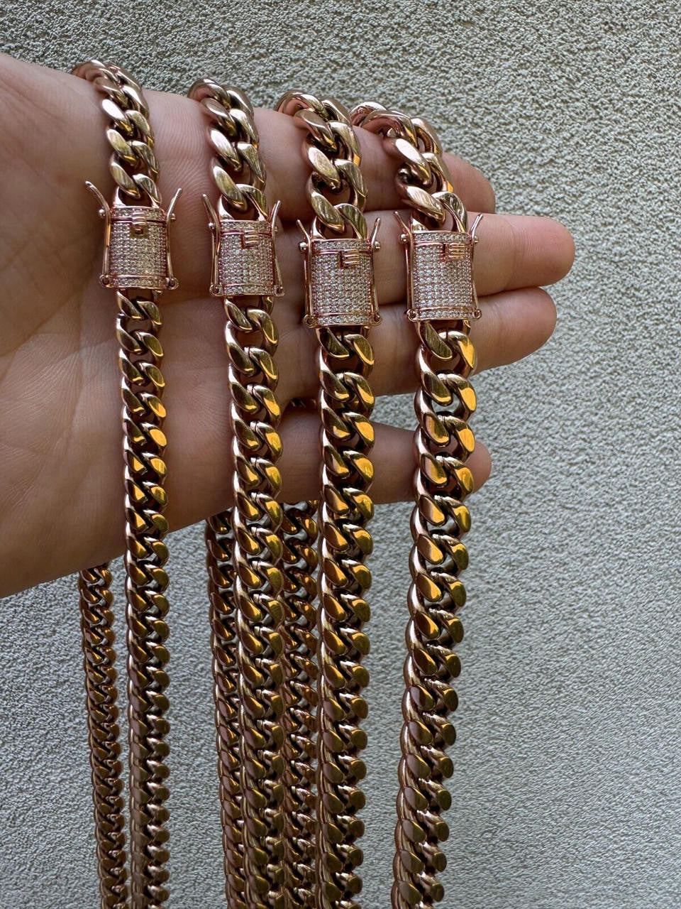 Miami Cuban Link Chain Necklace W. CZ Clasp - Rose Gold Plated Stainless Steel - 16"-30" - 8mm-14mm