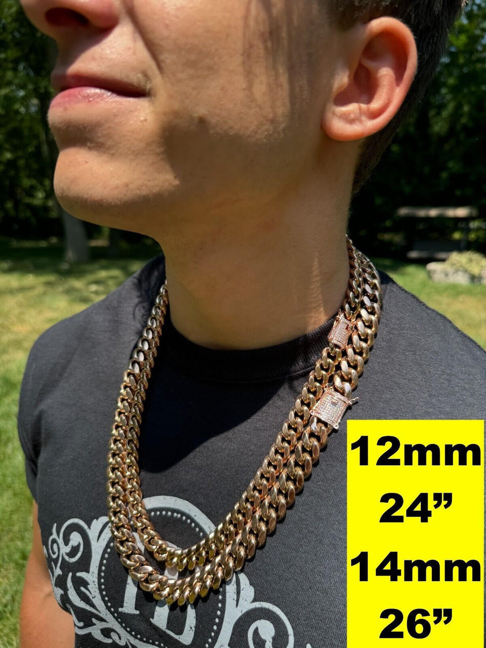 Miami Cuban Link Chain Necklace W. CZ Clasp - Rose Gold Plated Stainless Steel - 16"-30" - 8mm-14mm