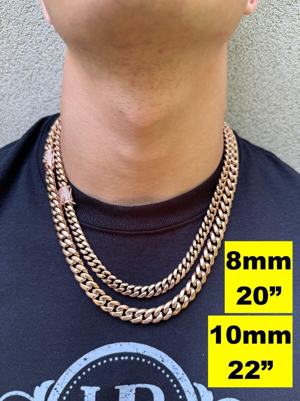Miami Cuban Link Chain Necklace W. CZ Clasp - Rose Gold Plated Stainless Steel - 16"-30" - 8mm-14mm