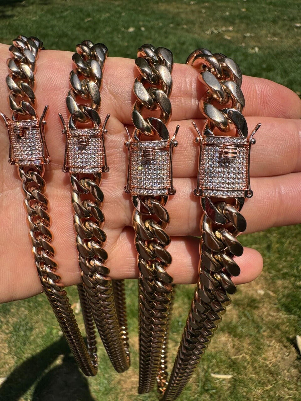Miami Cuban Link Chain Necklace W. CZ Clasp - Rose Gold Plated Stainless Steel - 16"-30" - 8mm-14mm