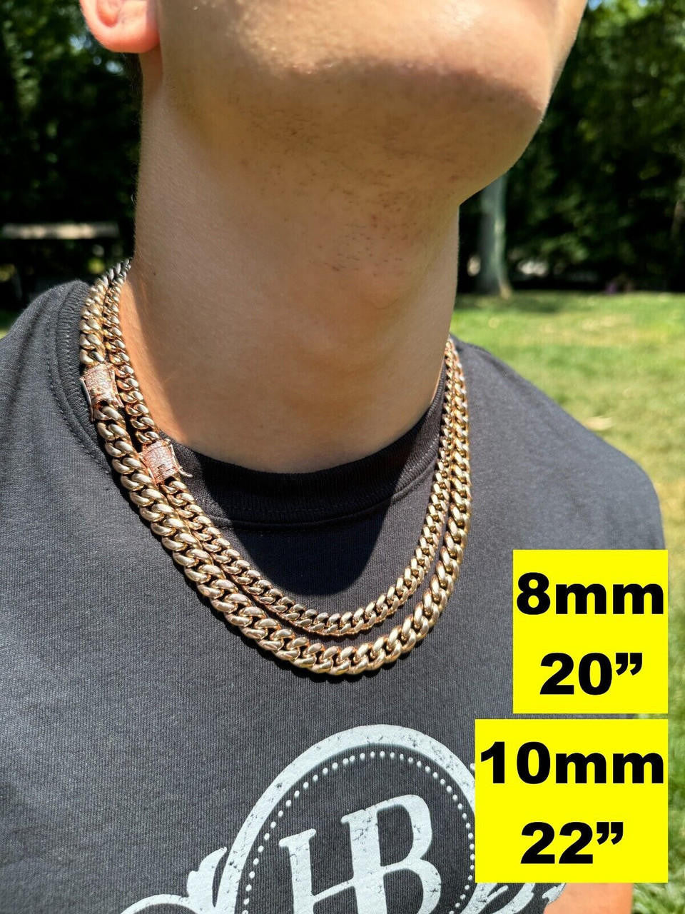 Miami Cuban Link Chain Necklace W. CZ Clasp - Rose Gold Plated Stainless Steel - 16"-30" - 8mm-14mm