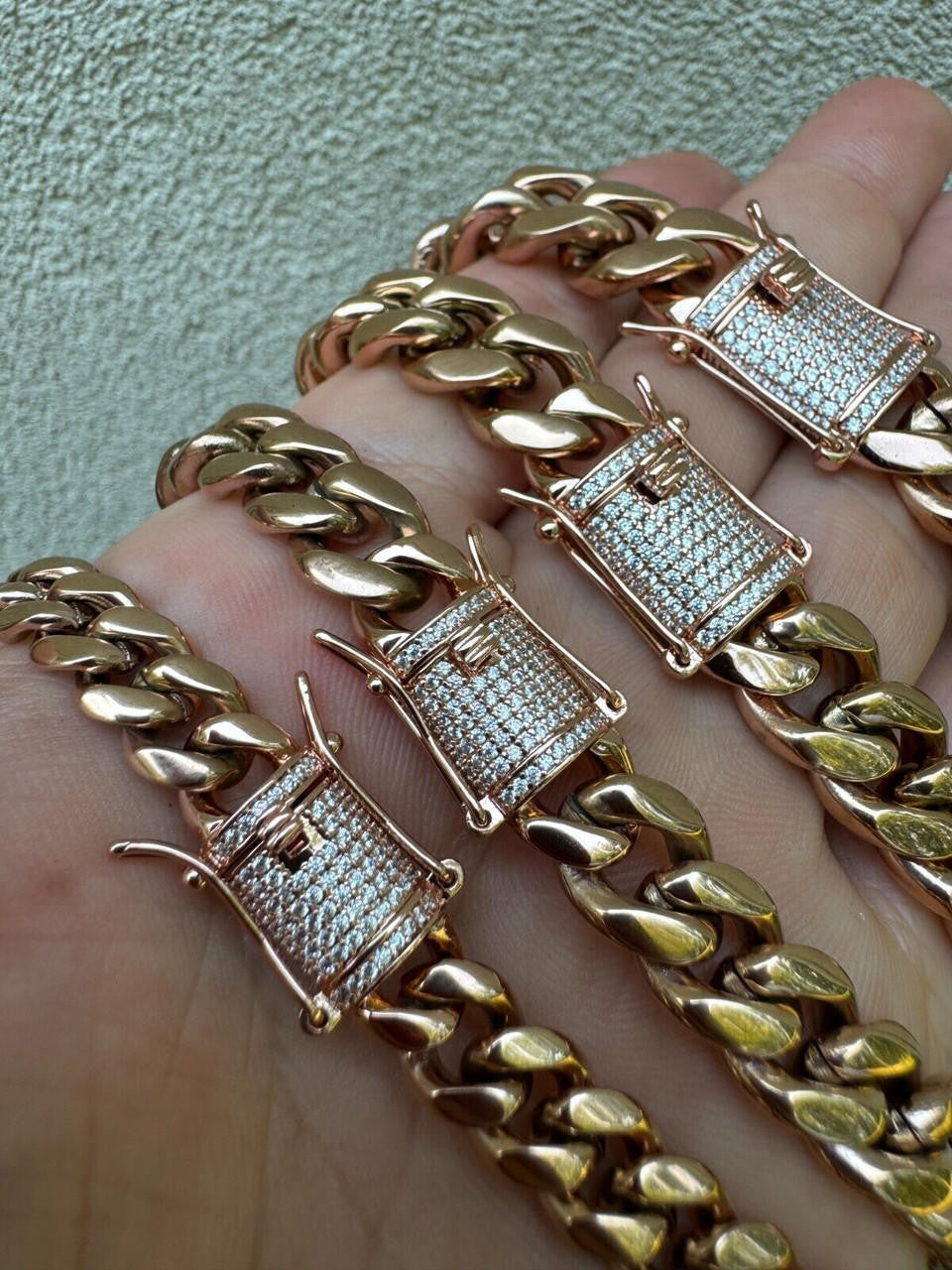 Miami Cuban Link Chain Necklace W. CZ Clasp - Rose Gold Plated Stainless Steel - 16"-30" - 8mm-14mm