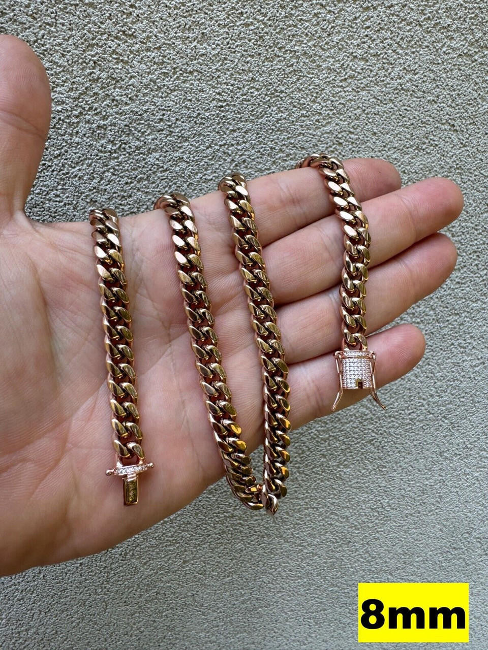 Miami Cuban Link Chain Necklace W. CZ Clasp - Rose Gold Plated Stainless Steel - 16"-30" - 8mm-14mm