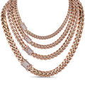 Miami Cuban Link Chain Necklace W. CZ Clasp - Rose Gold Plated Stainless Steel - 16"-30" - 8mm-14mm