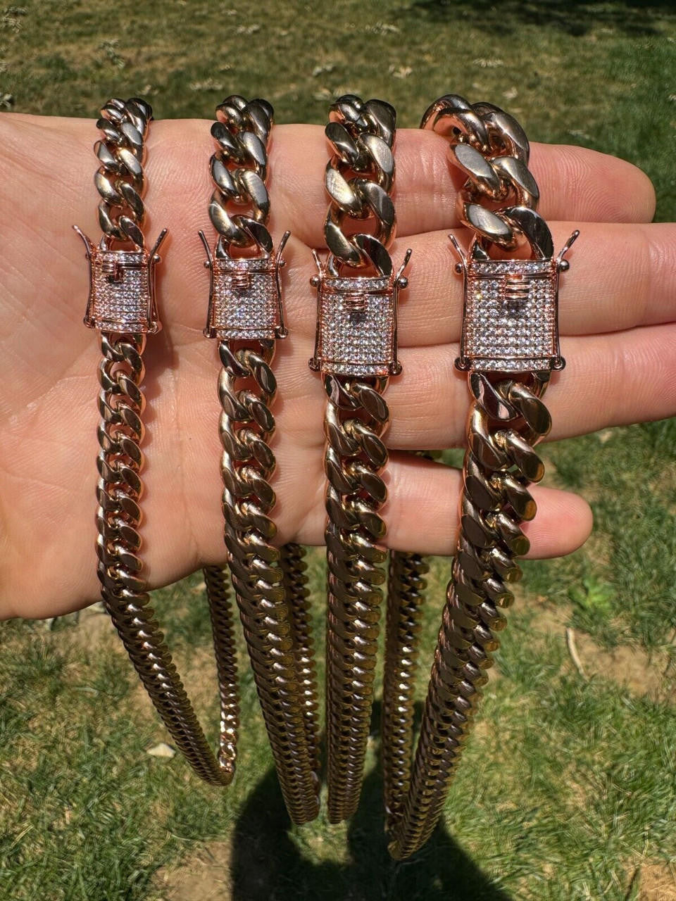 Miami Cuban Link Chain Necklace W. CZ Clasp - Rose Gold Plated Stainless Steel - 16"-30" - 8mm-14mm