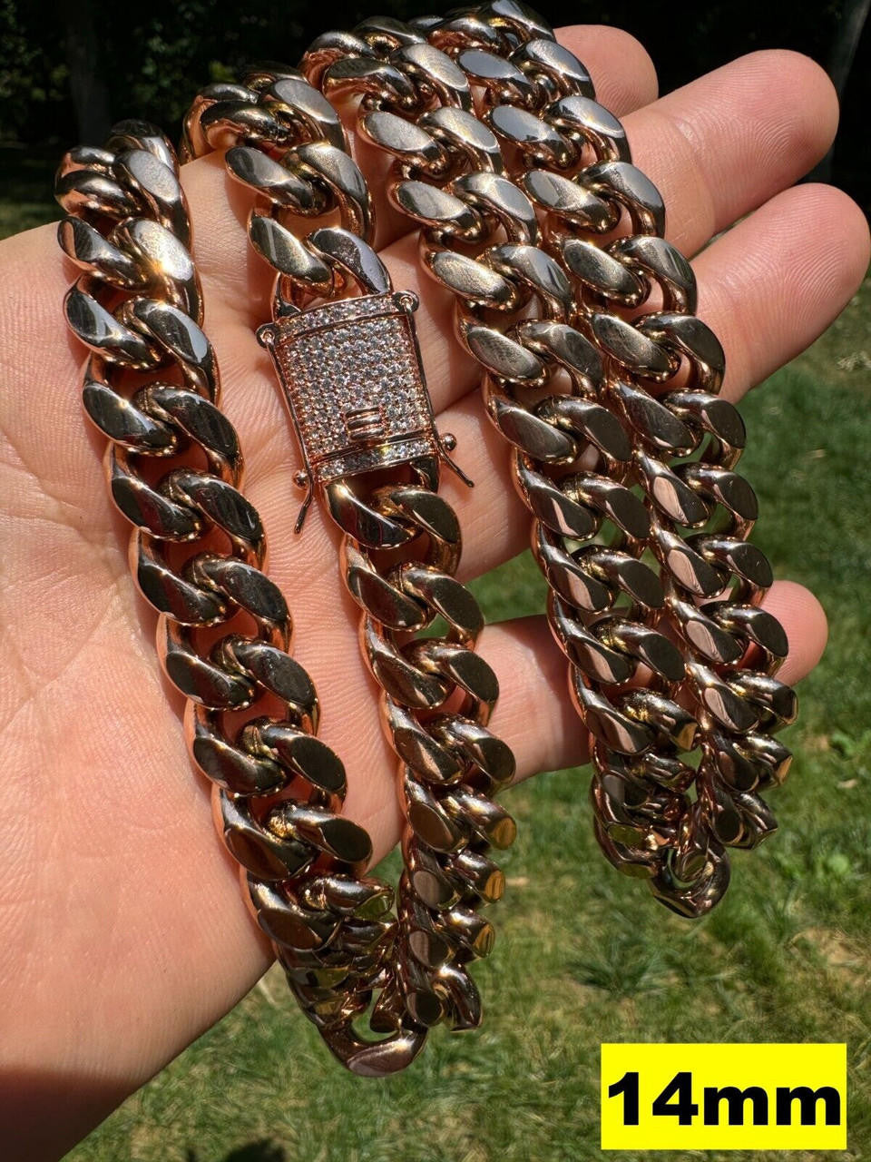 Miami Cuban Link Chain Necklace W. CZ Clasp - Rose Gold Plated Stainless Steel - 16"-30" - 8mm-14mm