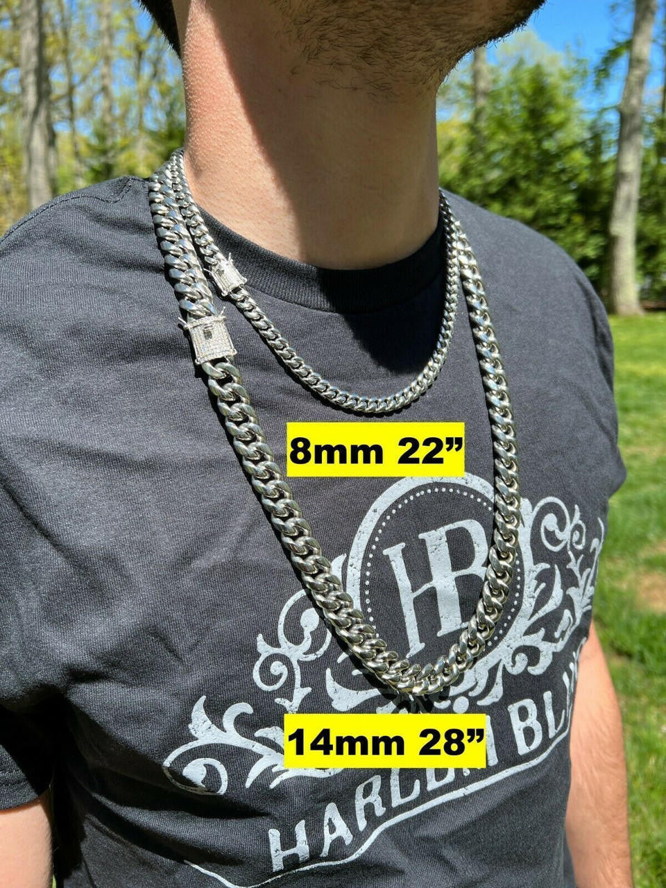 Miami Cuban Link Chain Necklace W. CZ Clasp - Stainless Steel W. 925 Silver Clasp - 16"-30" - 8mm-14mm