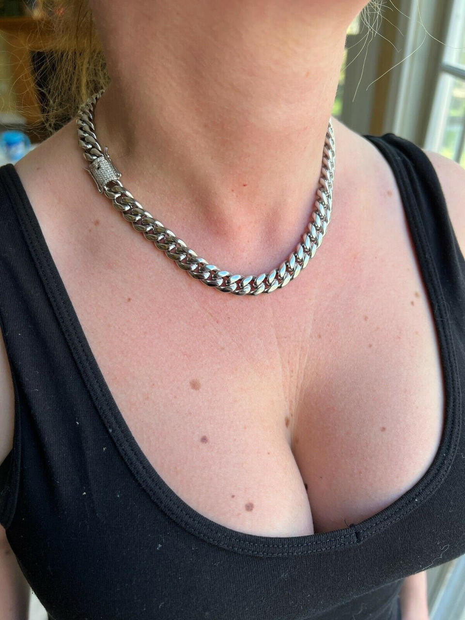 Miami Cuban Link Chain Necklace W. CZ Clasp - Stainless Steel W. 925 Silver Clasp - 16"-30" - 8mm-14mm