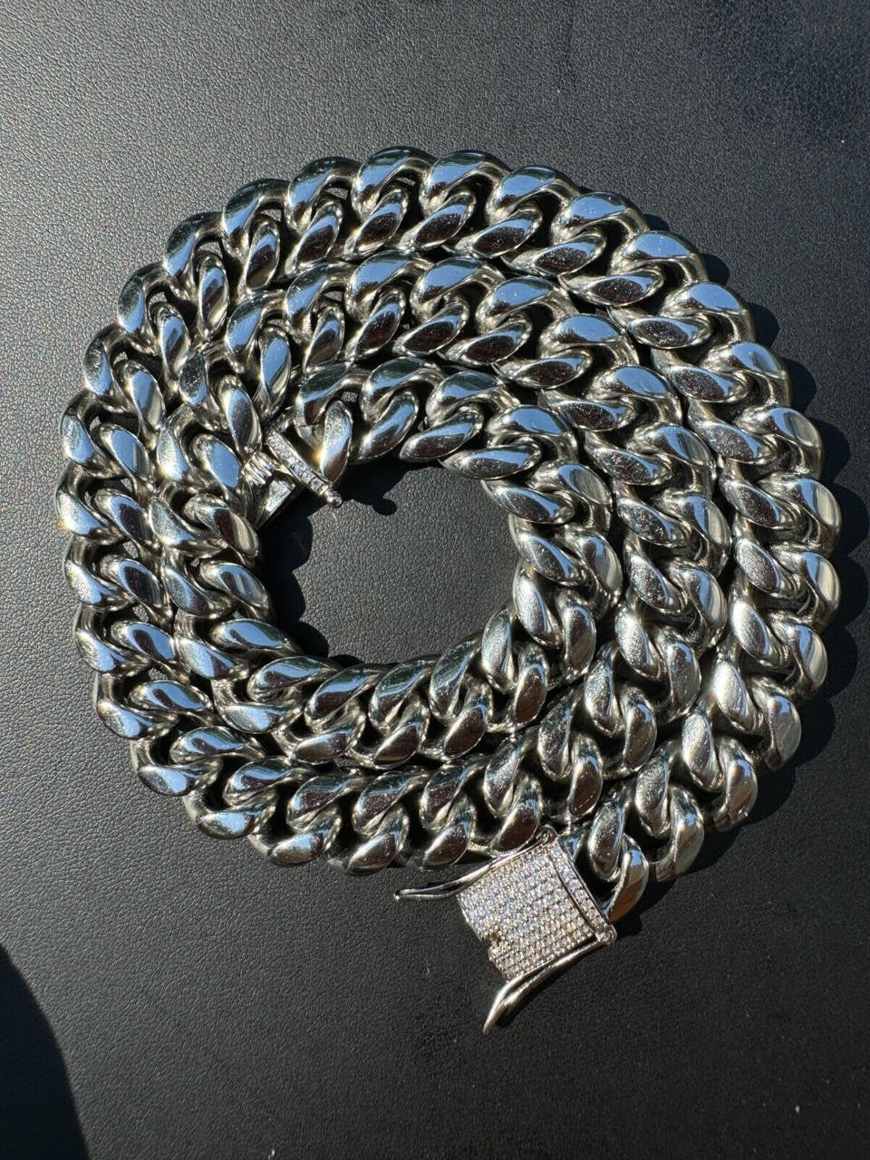 Miami Cuban Link Chain Necklace W. CZ Clasp - Stainless Steel W. 925 Silver Clasp - 16"-30" - 8mm-14mm