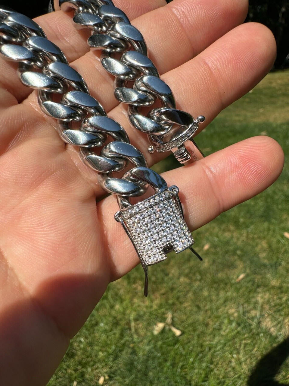 Miami Cuban Link Chain Necklace W. CZ Clasp - Stainless Steel W. 925 Silver Clasp - 16"-30" - 8mm-14mm