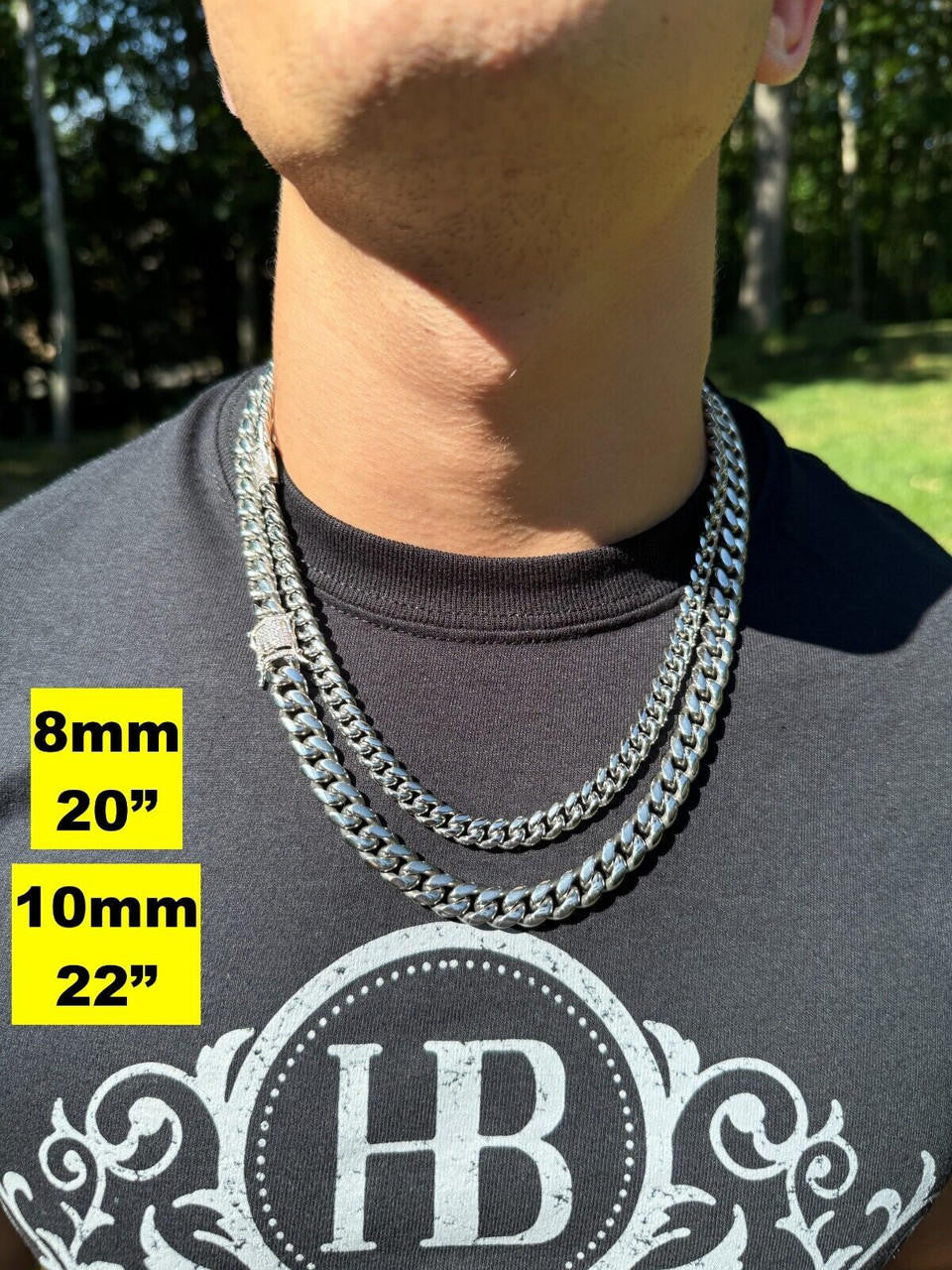 Miami Cuban Link Chain Necklace W. CZ Clasp - Stainless Steel W. 925 Silver Clasp - 16"-30" - 8mm-14mm