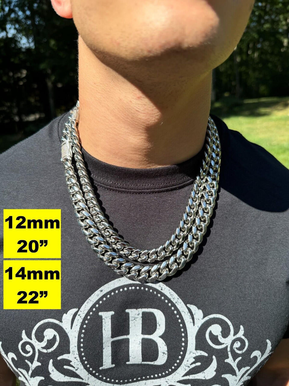 Miami Cuban Link Chain Necklace W. CZ Clasp - Stainless Steel W. 925 Silver Clasp - 16"-30" - 8mm-14mm