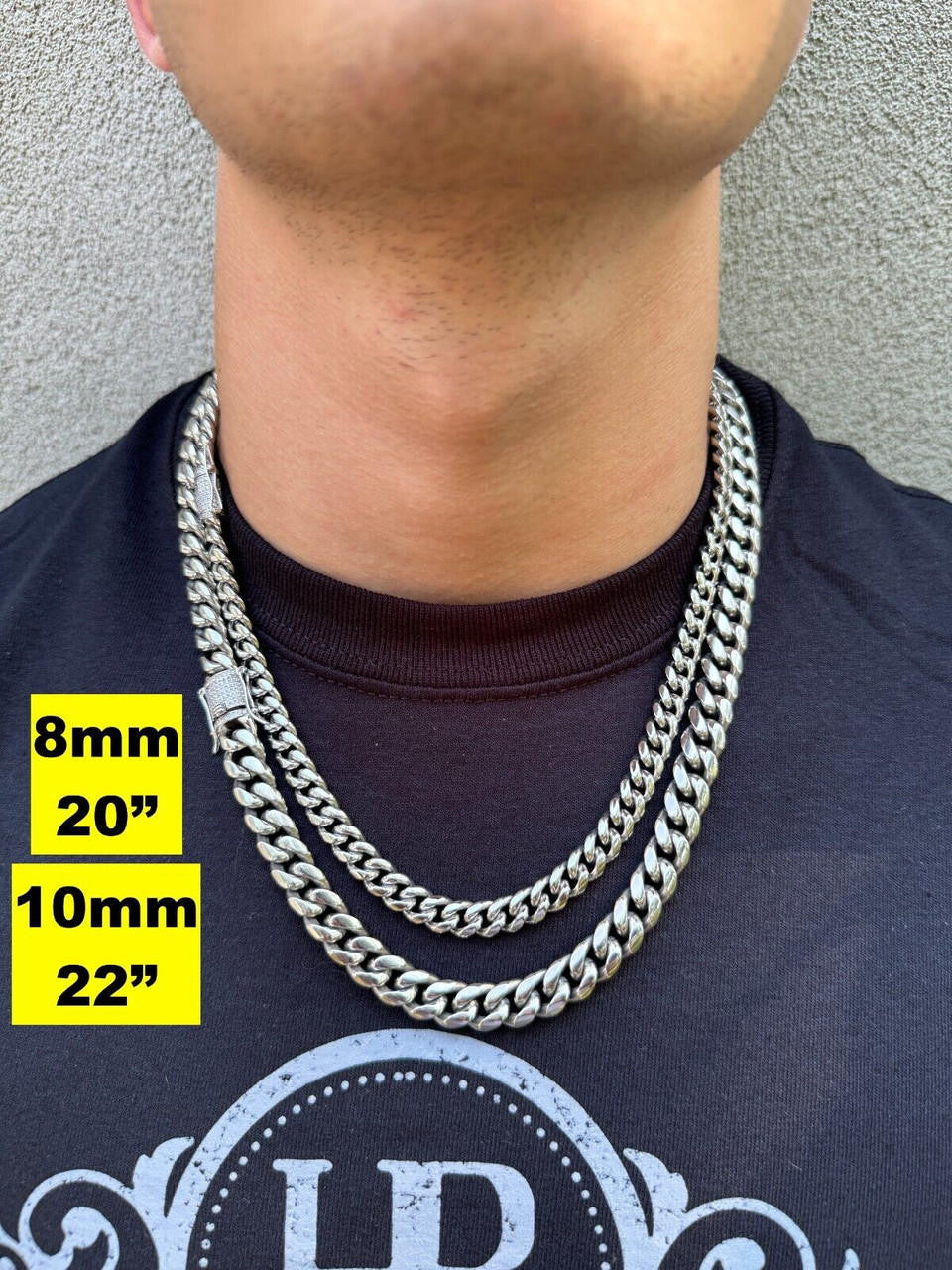 Miami Cuban Link Chain Necklace W. CZ Clasp - Stainless Steel W. 925 Silver Clasp - 16"-30" - 8mm-14mm