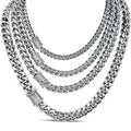 Miami Cuban Link Chain Necklace W. CZ Clasp - Stainless Steel W. 925 Silver Clasp - 16"-30" - 8mm-14mm